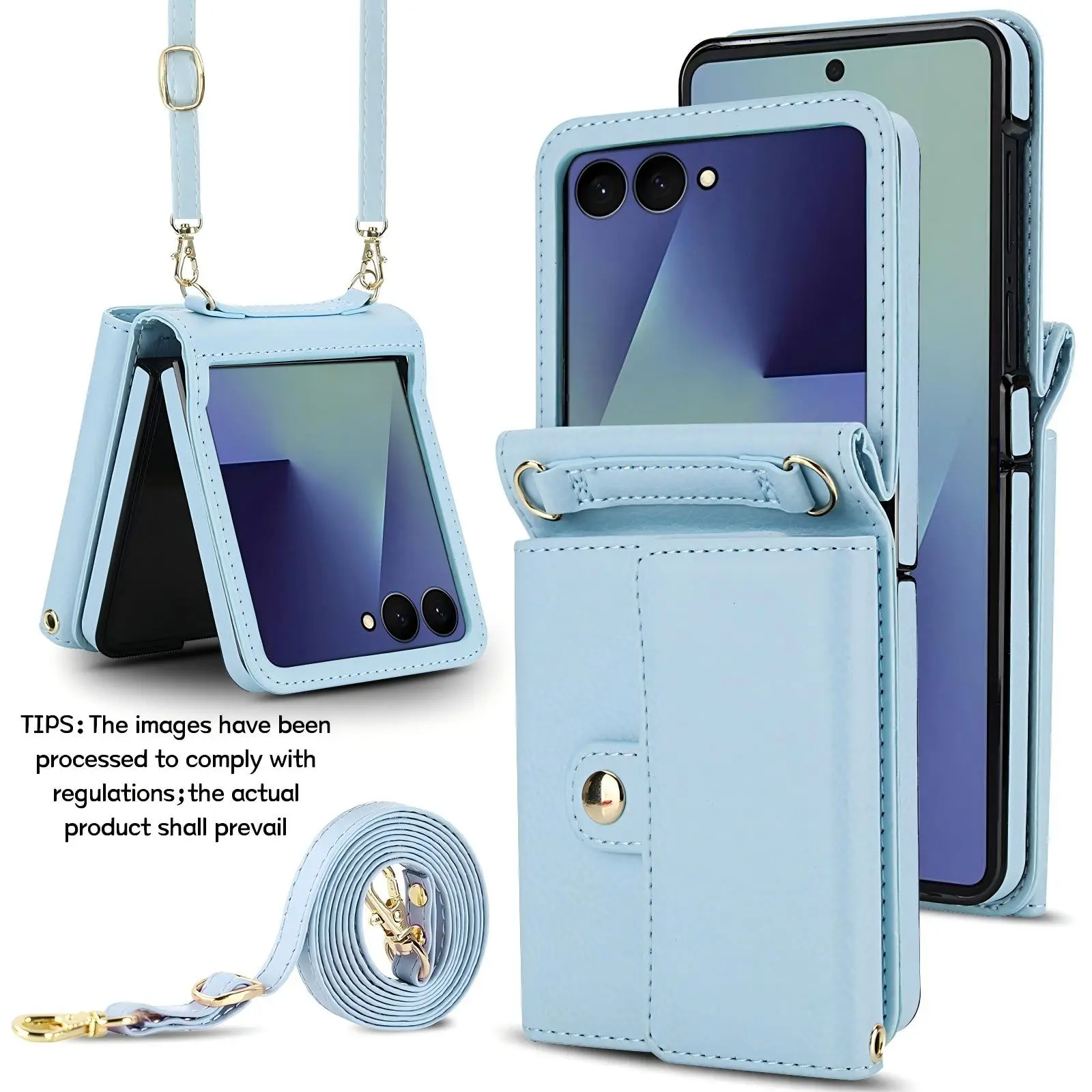 Solid Color Leather Texture & Wallet & Detachable Long/Short Strap Phone Case, Protective Shell Cover, for Samsung Galaxy Z Flip 3/4/5, Motorola Moto Razr 40/50 Ultra, Stores Cards and Coins to Free Your Bag, Daily Use Design