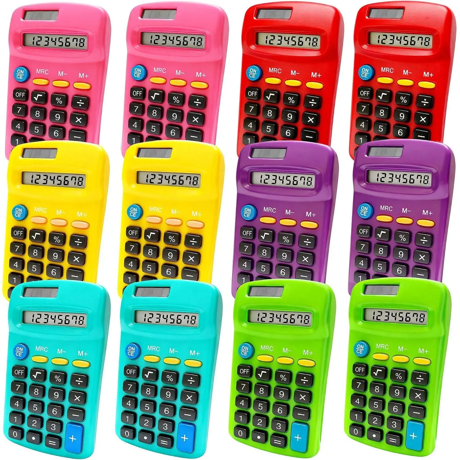 12 Pack Small Calculator Bulk: 8 Digit Hand Held  Calculator Solar   Power Mini Calculators for Classroom Students Desktop School  Office (Multicolor, 12 count)
