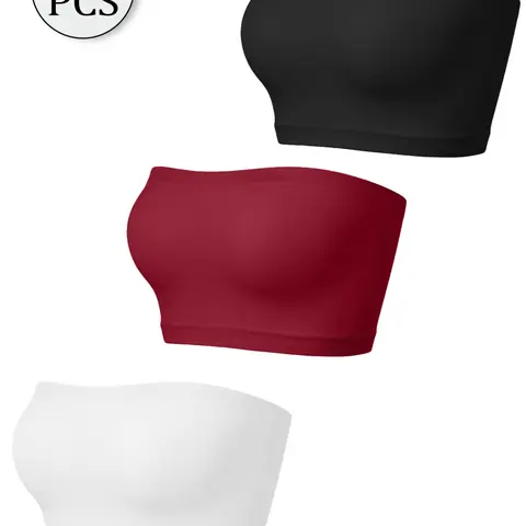 3-Pack 3 Colors Seamless Smooth Bandeau Underwear Bra, 4-Way High Stretch, Breathable Mesh Fabric, Stay-in-Place, Soft Skin-Friendly, Must-Have for Camisoles & Off-Shoulder Tops
