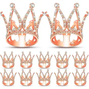 12 Pcs Crown Cake Topper Mini Baby Crown Tiny Queen Small Alloy Crystal Princess Headpiece Cake Decoration for Women Lady Girl Bridal Wedding Royal Themed Baby Shower Birthday Party(Rose Gold)