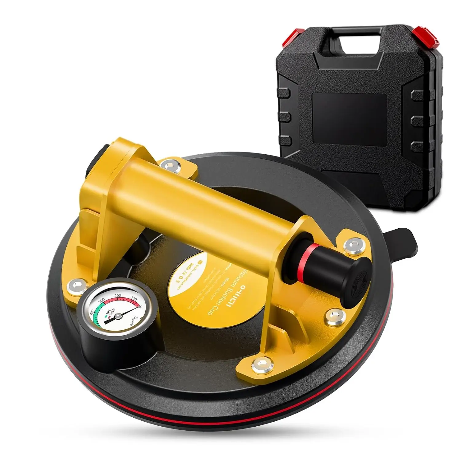 8" Suction Cup for Glass, 130KG Max Load Vacuum Lifter,  Gauge | 8" Suction Cup, 130KG Max Load,  Gauge, 3-Layer Pad, Up to 6-Hour Hold, with Towel & Gloves, Glass, Tile, Metal