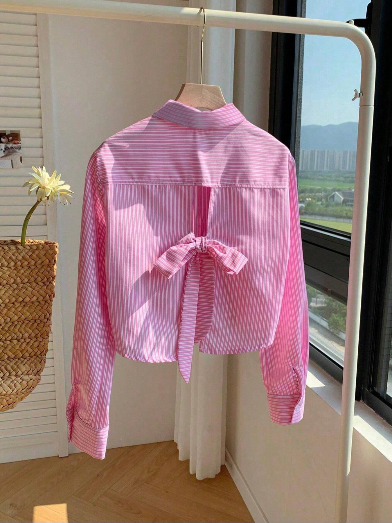 Women's Striped Print Shirt, Casual Comfy Shirt, Casual Long Sleeve Collared Top for Daily Wear, Ladies Clothes for All Seasons