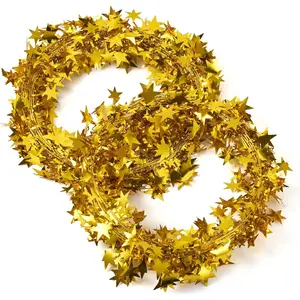 Tinsel Garlands for Home Party 49.2 FT Party Decoration Star Wire Tinsel Garlands with Wire Glitter Xmas Tree Hanging Decorations for Holiday Wedding Birthday Tree Wall Rail