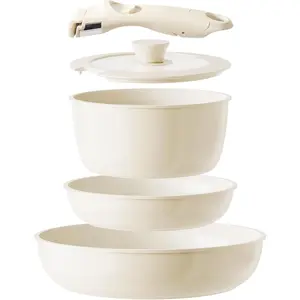 Ceramic Pots and Pans Set Non Stick, Nonstick Kitchen Cookware Sets, Non Toxic Pots and Pans Set Non Stick, PFAS PFOA & PTFE Free, Detachable Handle Pots and Pans 5 Piece, RV Cookware