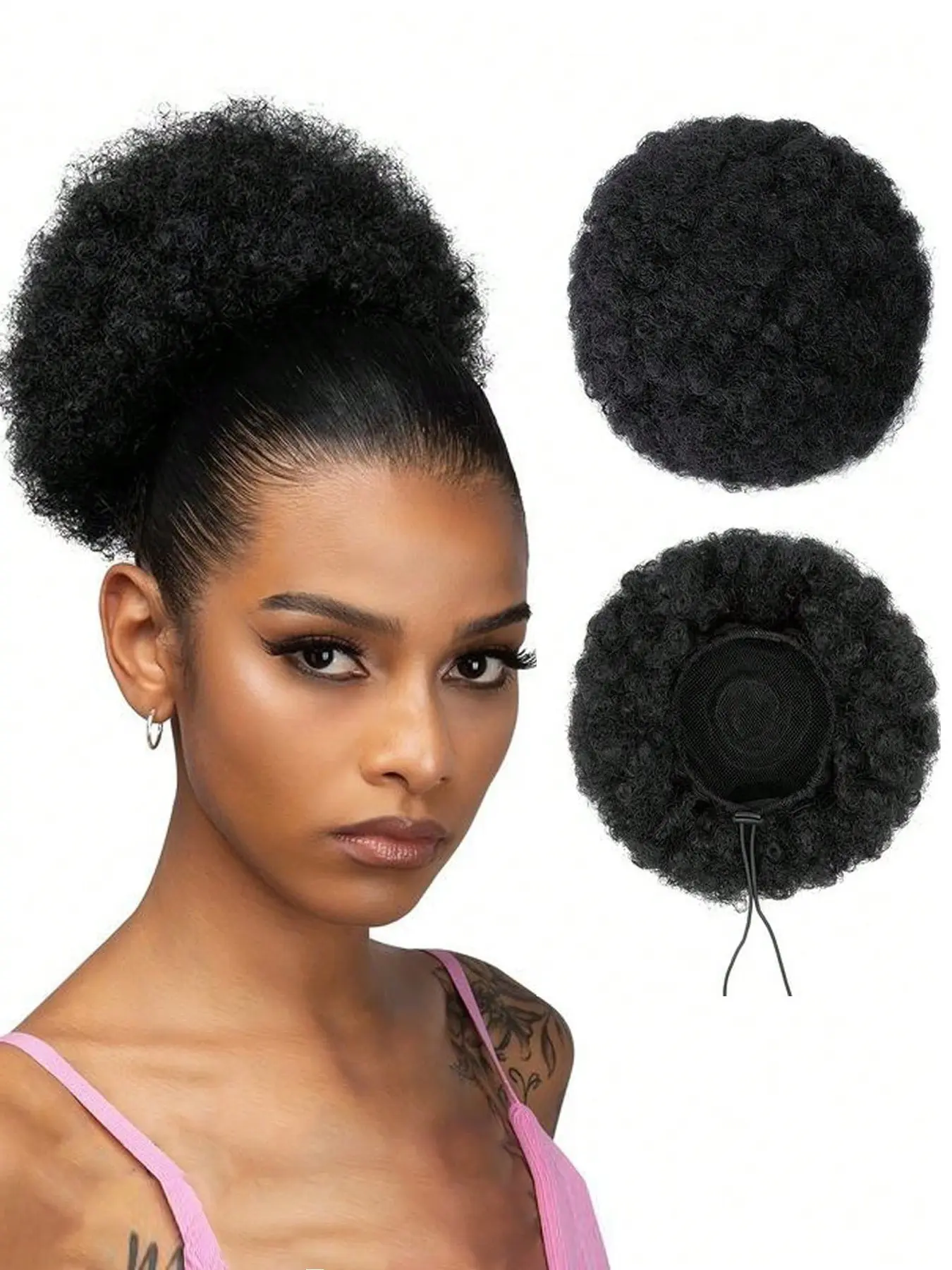 Afro Puff Adjustable Drawstring Ponytail Extension for Black Women, Short Kinky Curly Afro Ponytail Synthetic Hair Puffs, Premium Ombre Burgundy Afro Bun Drawstring Ponytail for Women Girls