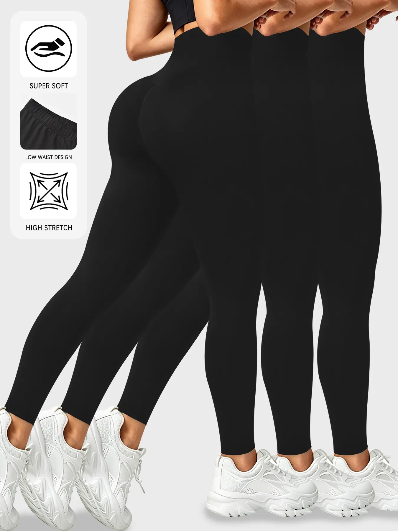 3 Pack Women’s Super Soft Comfy Stretchy Leggings, High Stretch Tummy Control Yoga Pants, Knit Athletic Pants, No See Through Workout Running Leggings, All Seasons Sporty Style
