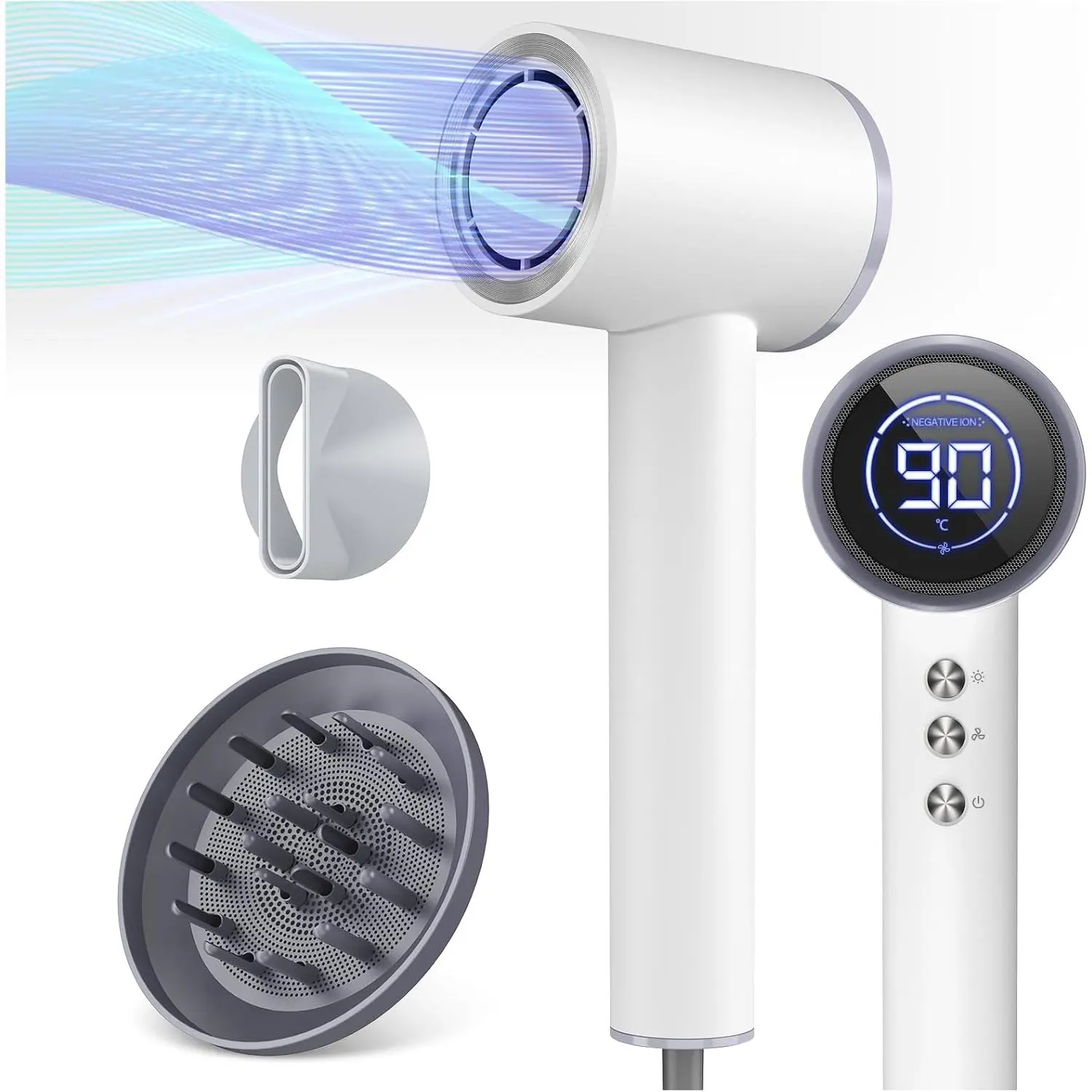 Professional Ionic Diffuser Hair Dryer - 110000 RPM High-Speed Motor, 200M Negative Ions, LCD Control LED Display, Quick Drying Portable Plastic Composite Bathroom Fixture Accessory for Home Improvement Use