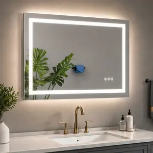 ARCH LED Bathroom Mirror Wall Mounted Vanity Mirror 36 x 28 Inch Anti-Fog Dimmable 3 Color Temperature Memory Function HD Glass Aluminum Frame for Bathroom Vanity Makeup Shaving Multiple Size Options, White Color Options, Aluminium/Glass Material