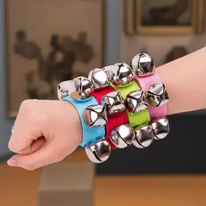6PCS Wrist Hand Band Jingle Bells Percussion Shakers Kids Music Educational Toy For Early Childhood Development Party Favors