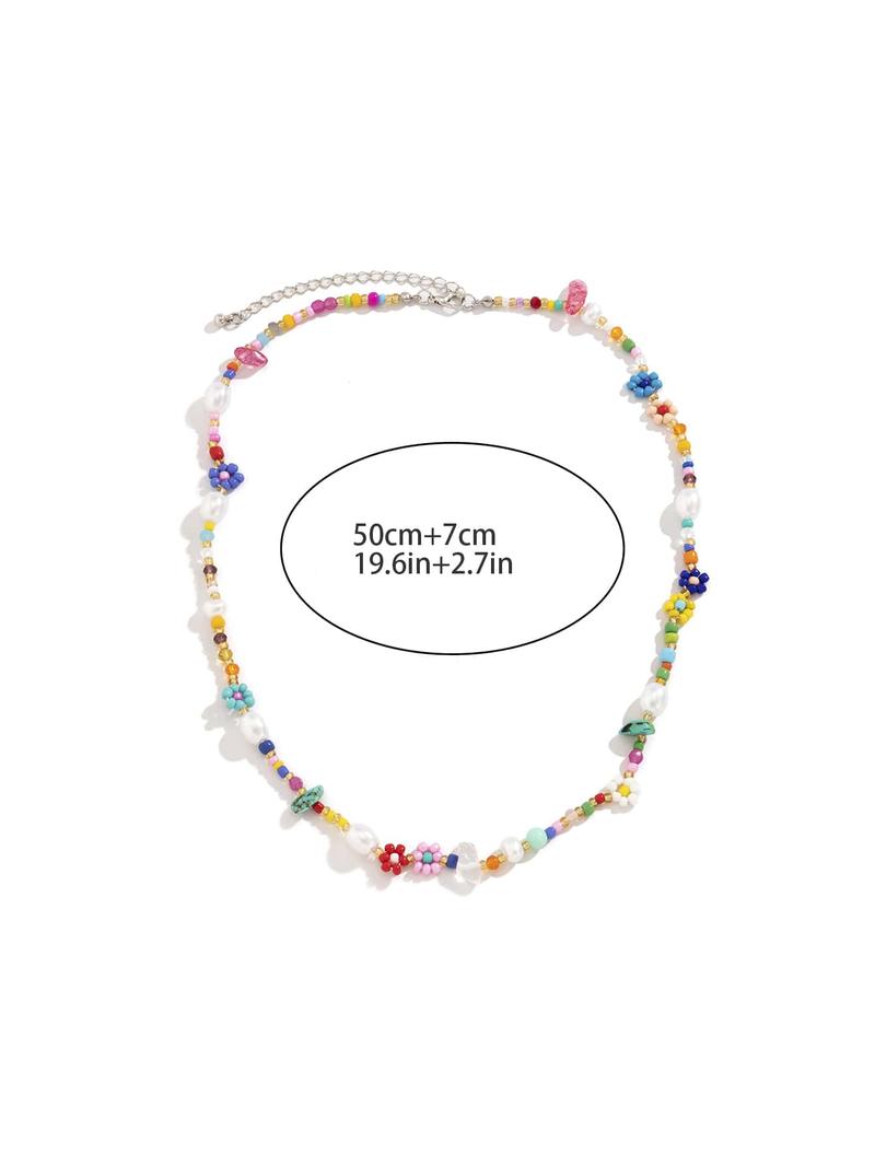 Floral & Faux Pearl Handmade Beaded Necklace