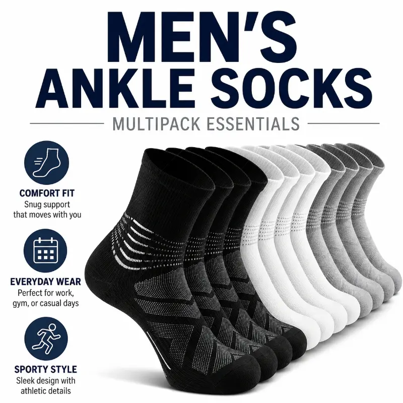 Men's Ankle Socks Multipack, Breathable Athletic Running Socks with Arch Compression Support, Non Slip Sport Socks for Gym Walking Daily Casual Use
