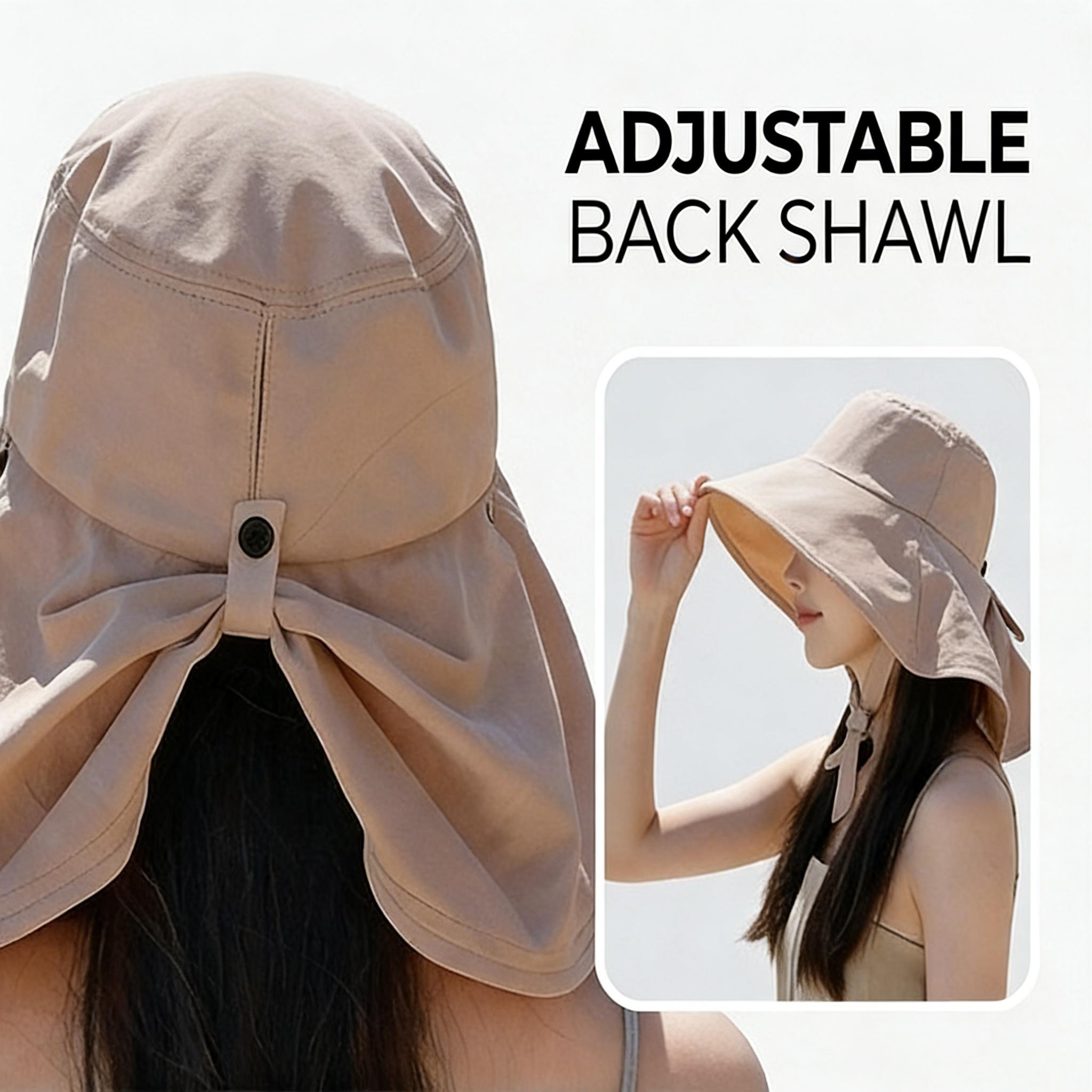 Korean-style wide-brim sun fisherman hat, double-layer quick-dry and water-resistant. Breathable outdoor shawl cap ideal for travel, camping and hiking, lightweight and comfy.