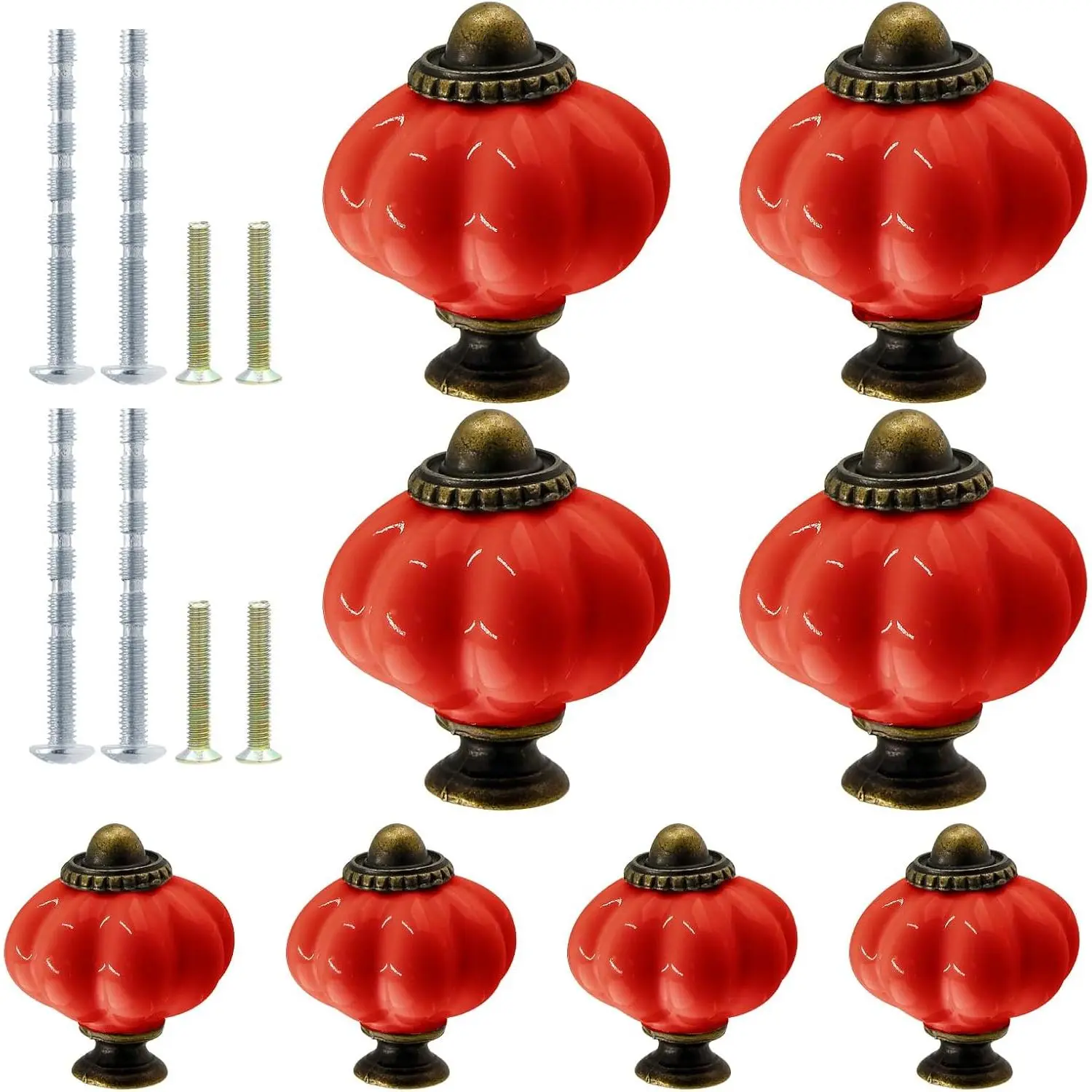 8 count Red Ceramic Pumpkin Knobs,  Dresser Knobs | Retro Decorative Design, For , Closet, Cupboard, Furniture