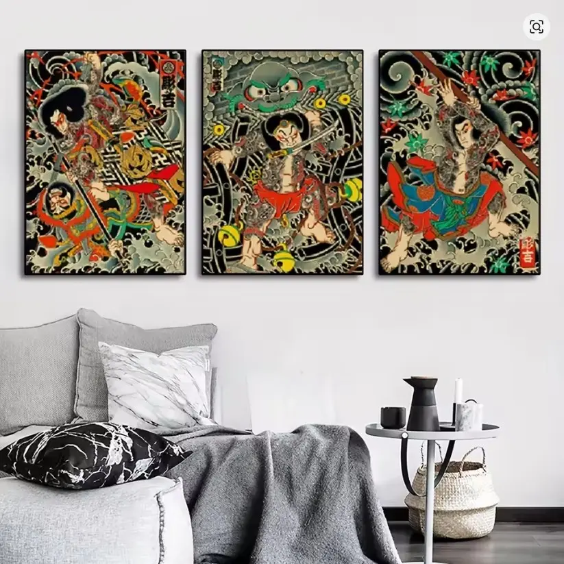 3pcs/set Unframed Japanese Tattoo Art Poster Home Decor Wall Sticker Wall Hanging Pictures Home Art Decoration Wall Stickers