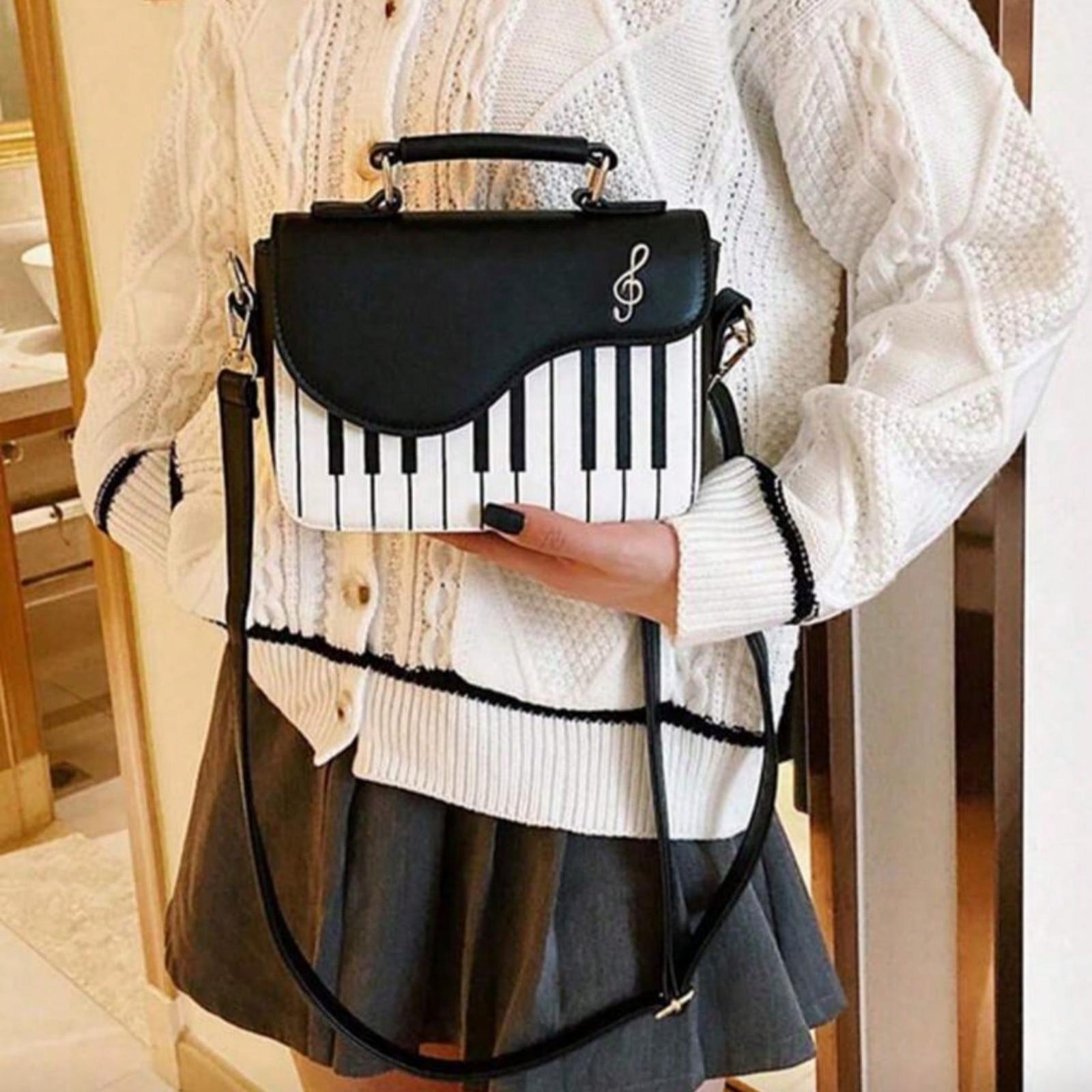 Mini Piano Key Pattern Flap Square Handbag Crossbody Bag Music Notes Shoulderbag, Creative PU Leather Tote Bag For Women, Girls , Small Bags for Student
