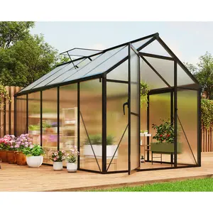 OP-6x10 Ft Outdoor Greenhouses, Aluminum Frame Polycarbonate Material, Accessible Greenhouses with Roof Vents and Sliding Doors, Large Greenhouse for Outdoor Gardens and Backyards