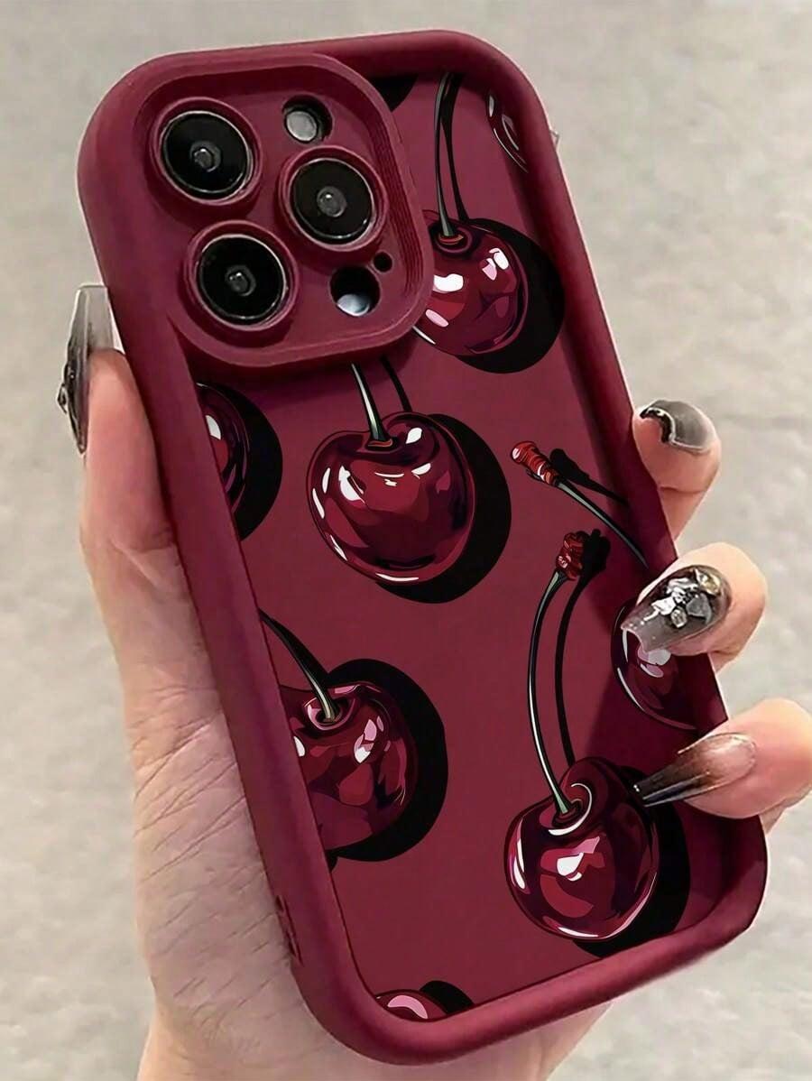 1pc Fashion Cherry Pattern Full Coverage Protective Phone Case, With Camera Protection Holes, Shock-Resistant  Suitable For Use With Iphone17/17Air/17pro/17promax/16/16PROMAX/Iphone15 XR /7/8 Iphone15Promax/12PROMAX/13PROMAX/14PROMAX 13 14 11 12p14XS. XR