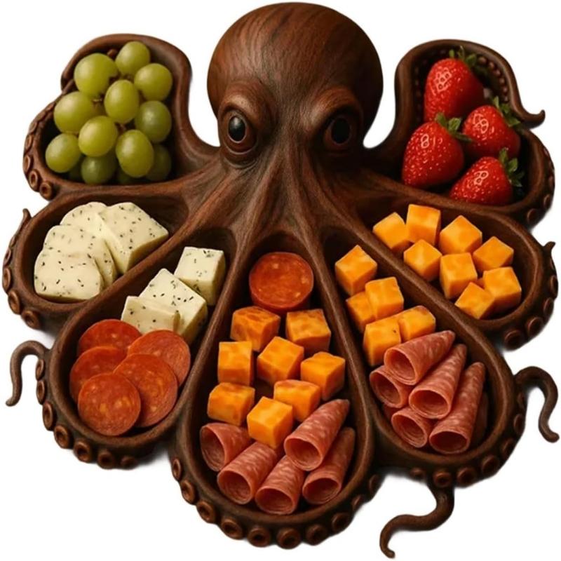 1 pc Octopus cooked food plate, Ocean-themed cheese bread board, novelty trays of cheese, meat, fruit and salad serving plates, and wooden trays designed by animals can add charm and features to any party. It is a unique gift.