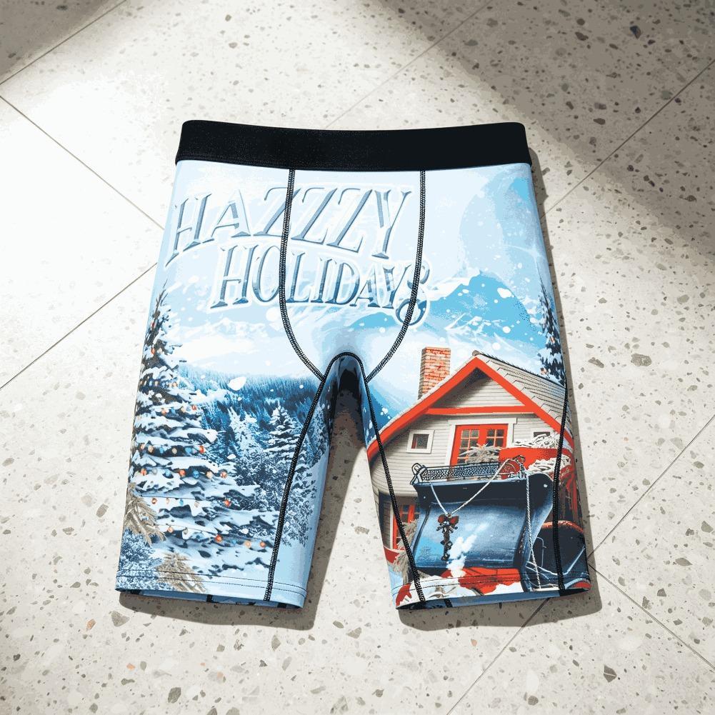 Mens Graphic Boxer Briefs Streetwear Ice Silk Compression Shorts Quick Dry Breathable Long Leg Athletic Underwear Summer Gym Fit