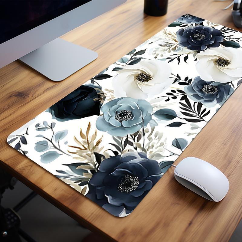 Creative Floral Pattern Mouse Pad, Multipurpose Large Rectangle Gaming Mouse Pad, Non-slip Rubber Base Stitched Edge Desk Pad For Desk Laptop Desktop, Durability Office Accessories, Desktop Accessory, Corporate Work Desk Accessories