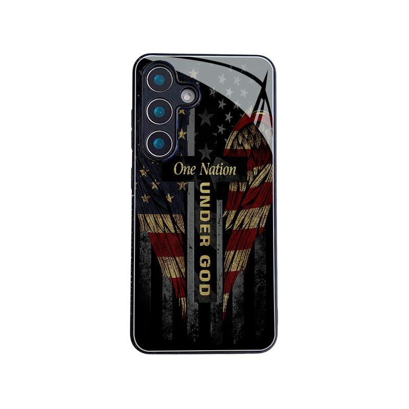 Sacred Declaration on Winged Flag Cross Tempered glass phone case Applicable for Samsung Galaxy S26 S25 S24 S23 S22Pro S21 S20 Fe Plus Ultra Pro A56 A55 A54 A53 A52 A51 A36 A35 A34 A32 A26 A25 A24 A23 A16 A15 A14 A06 A05 A03s, a high-end gift for friends
