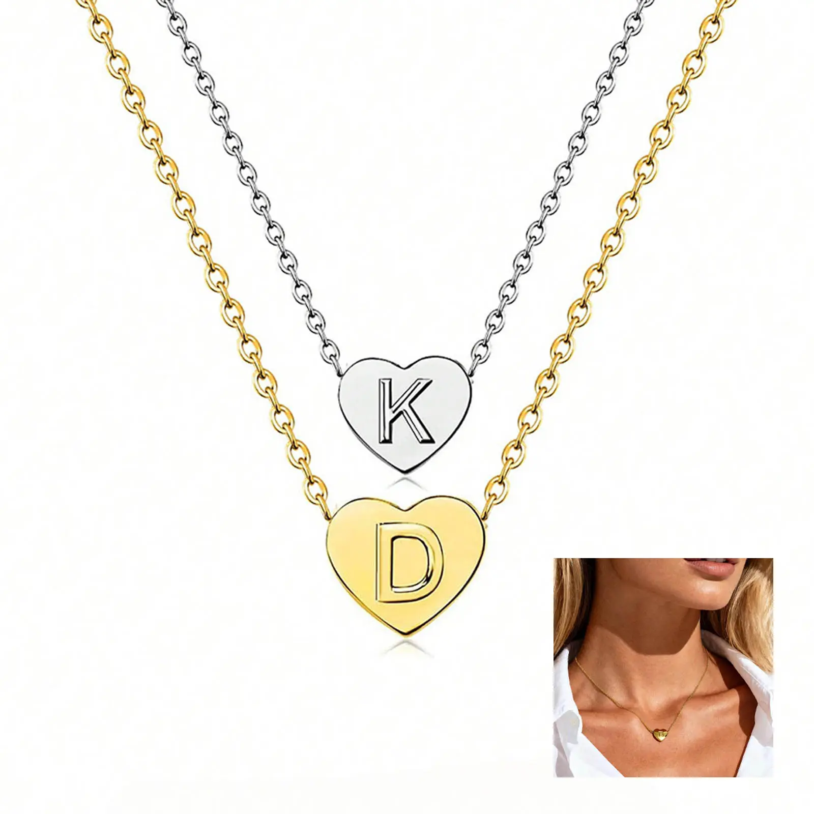High Quality Titanium Steel Heart Alphabet Pendant Necklace Hypoallergenic Perfect Gift for Women Friend Birthday Daily Wear Commemorative Occasion