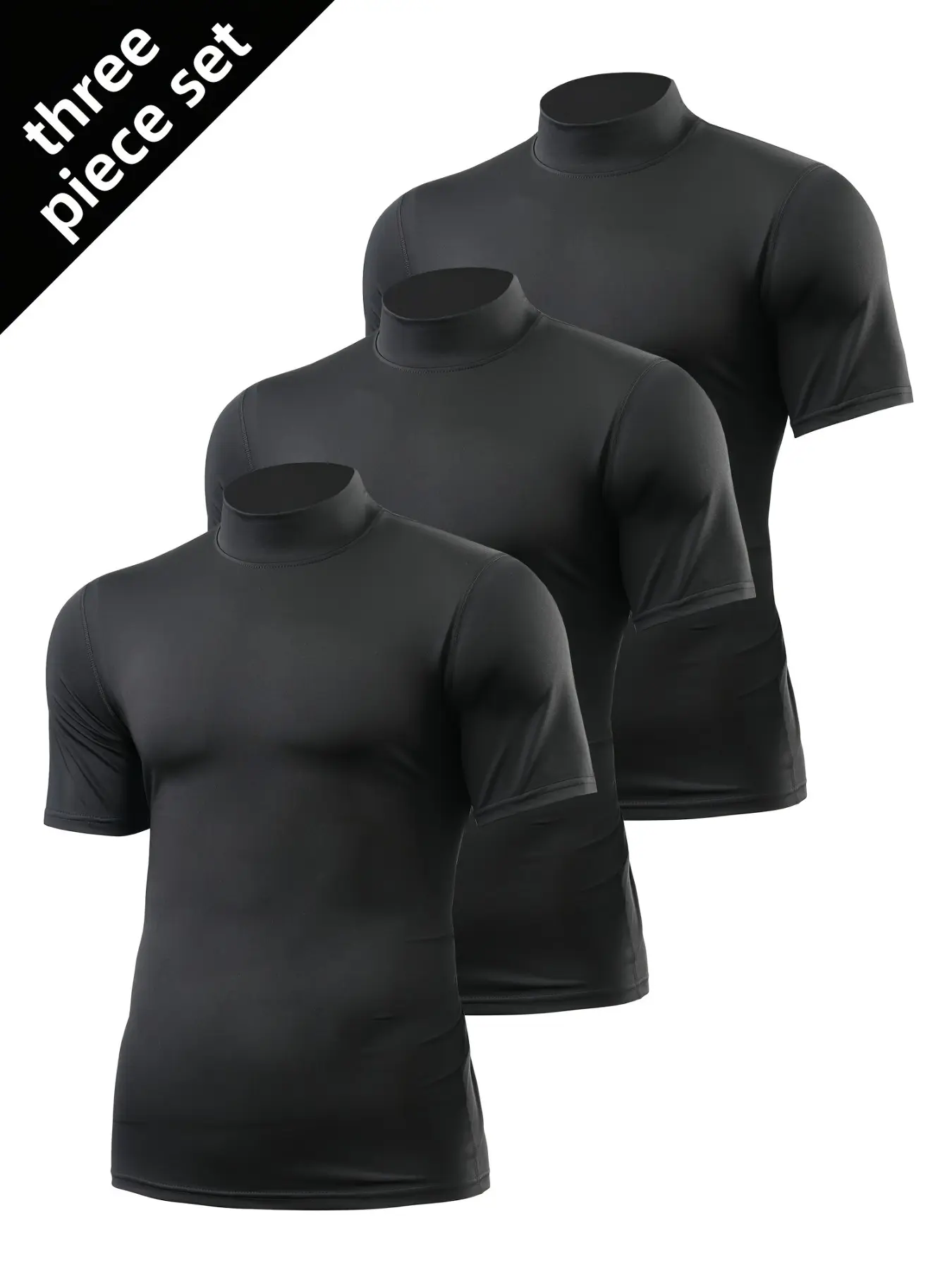 3 Pack Men's Half Turtleneck Short Sleeve Compression Shirts, Slim Fit Breathable Quick Dry Undershirts, Fitness Activewear, Compression Activewear for Workout Gym Casual Daily