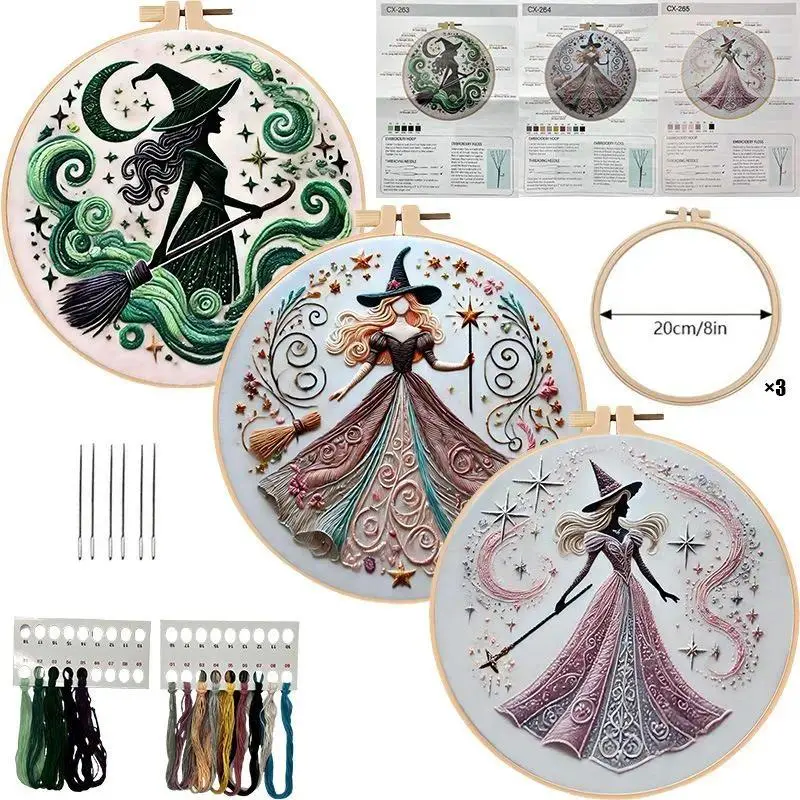 2026 NEW Magical Witch Embroidery Kit – DIY Needlework Set for Beginners Halloween Craft Project with English Guide Handmade Sewing Kit for Creative Fun & Spooky Home Decor, DIY Needlework Set