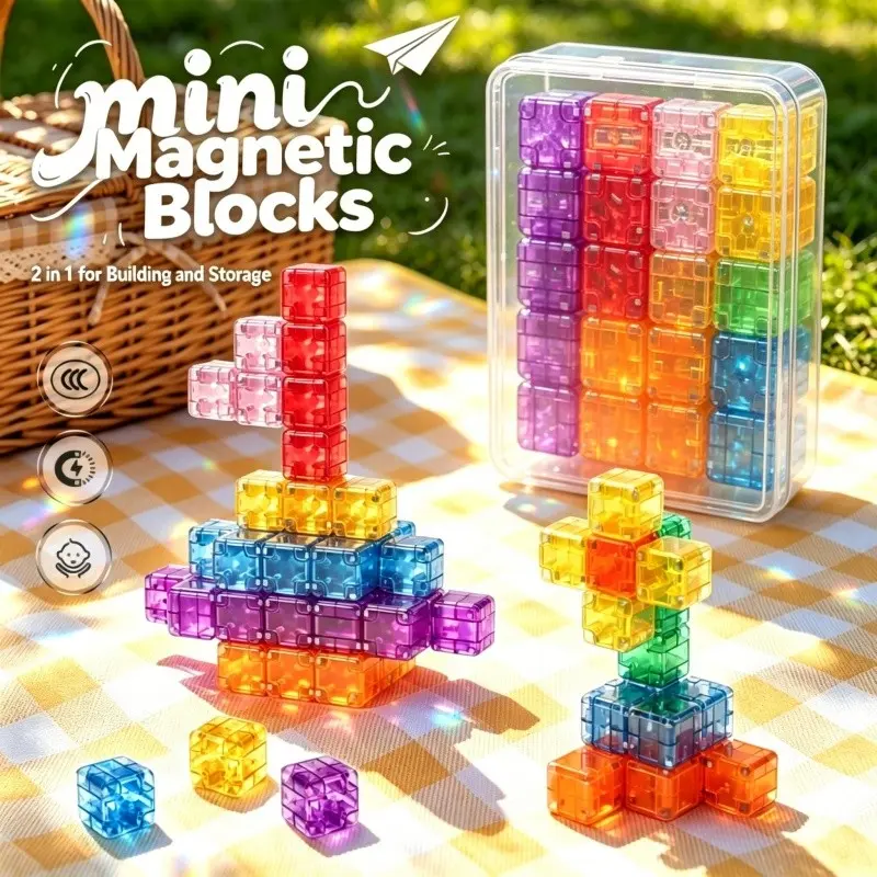 75pcs Magnetic Building Blocks Set, Stem Educational Toy for Kids Ages 3+, Safe Rounded Edges, Travel-Friendly Design, Random Colors
