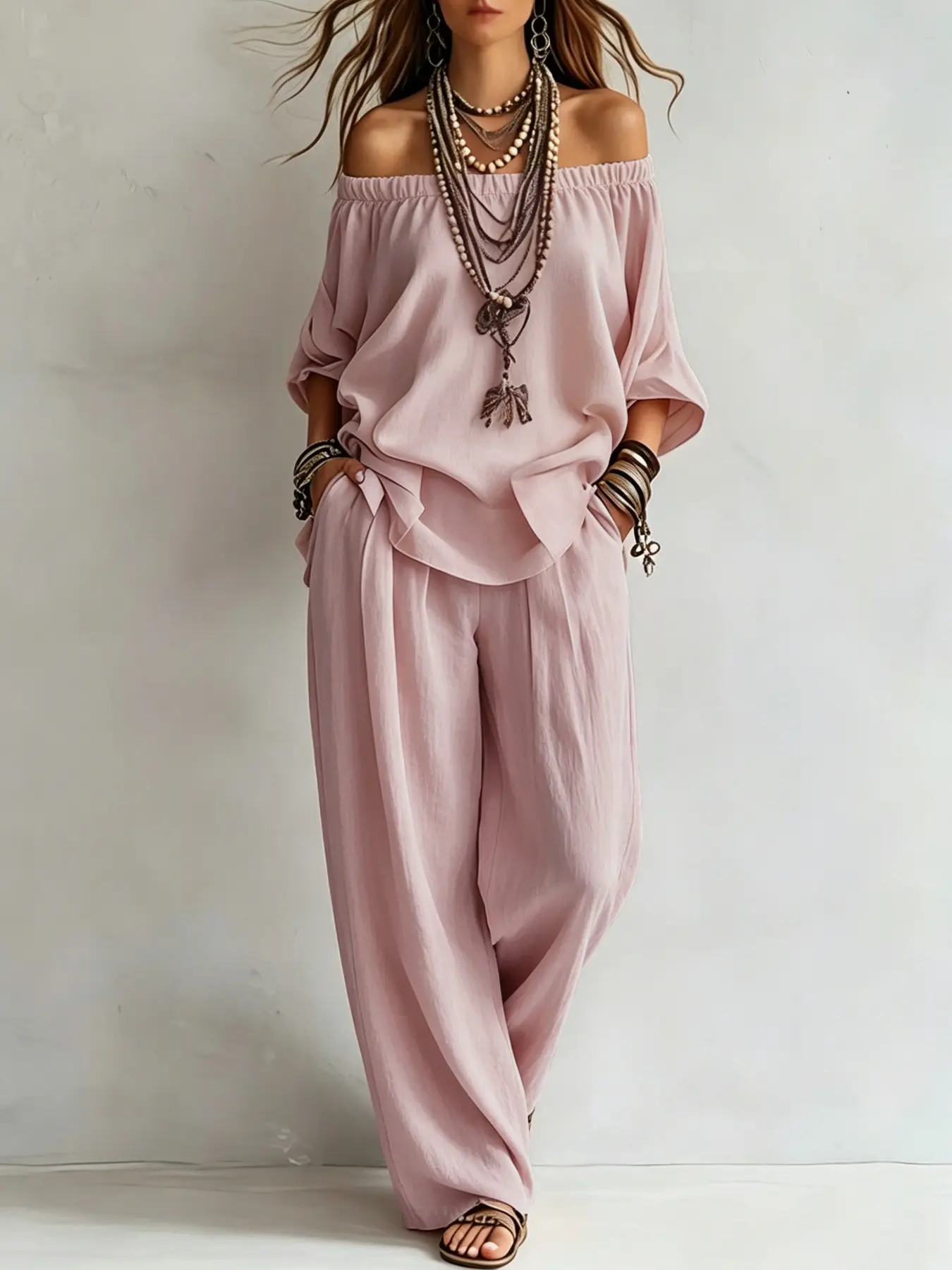 Women's Two-Piece Set, One-Shoulder Top and Long Pants, Cool, Casual and Fashionable, Summer Street Style, Comfortable and Stylish, Everyday, Minimalist, Clothes