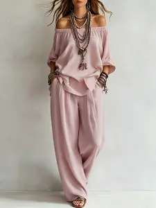 Women's Two-Piece Set, One-Shoulder Top and Long Pants, Cool and Fashionable, Summer Street Style, Comfortable and Stylish