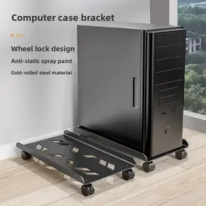 Langkes Premium Desktop Computer Tower Stand with Wheels Adjustable Height & Width Telescopic Storage Shelf Mobile Ventilated CPU Tray Base with Universal Wheels