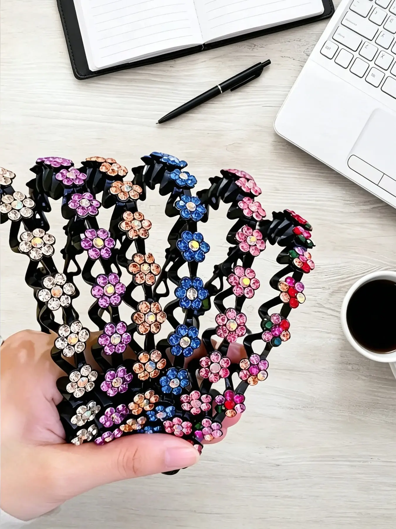 6pcs Floral Rhinestone Wave Hairbands for Women Elegant Luxury Style Daily headband Fringe Management Date Night Styling Fashion Hair Accessories Sparkle Flower Headbands Chic Headbands