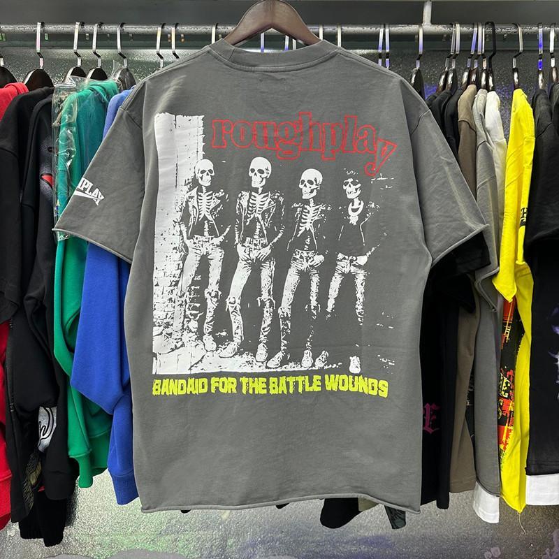 Vintage Washed Roughplay T-Shirt, Heavyweight White Ink Jesus Skull Print, Retro Rockabilly Bling Diamond Patchwork, American Hip Hop Unisex Streetwear Short Sleeve Cotton Tee