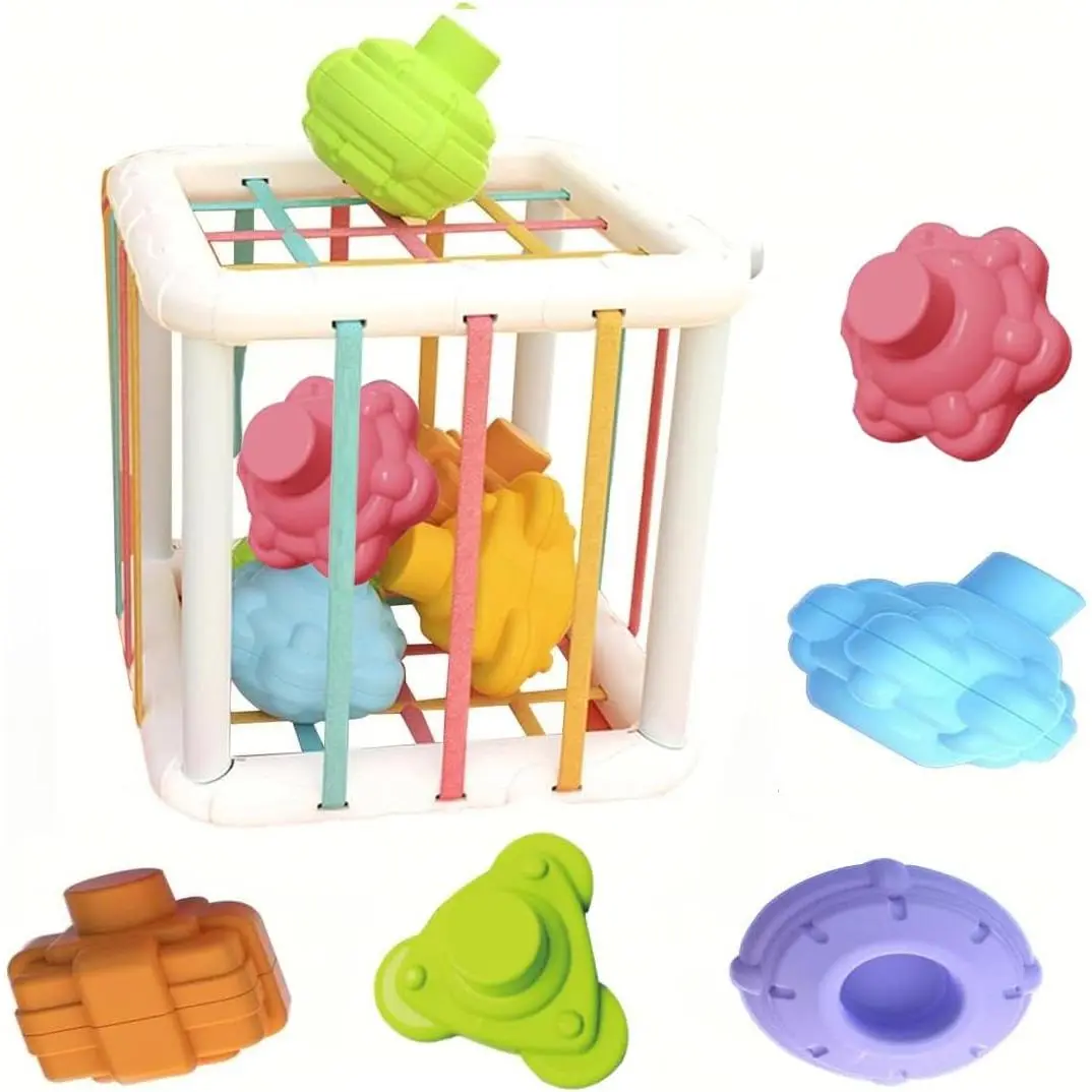 Montessori Toys,6 Pc Multi Sensory Shape Toys and Cube Bin, Shape Sorter Baby Toys for Girls Boys Birthday Gift,Toddler Developmental Learning Toys,Learning & Finefidget toys