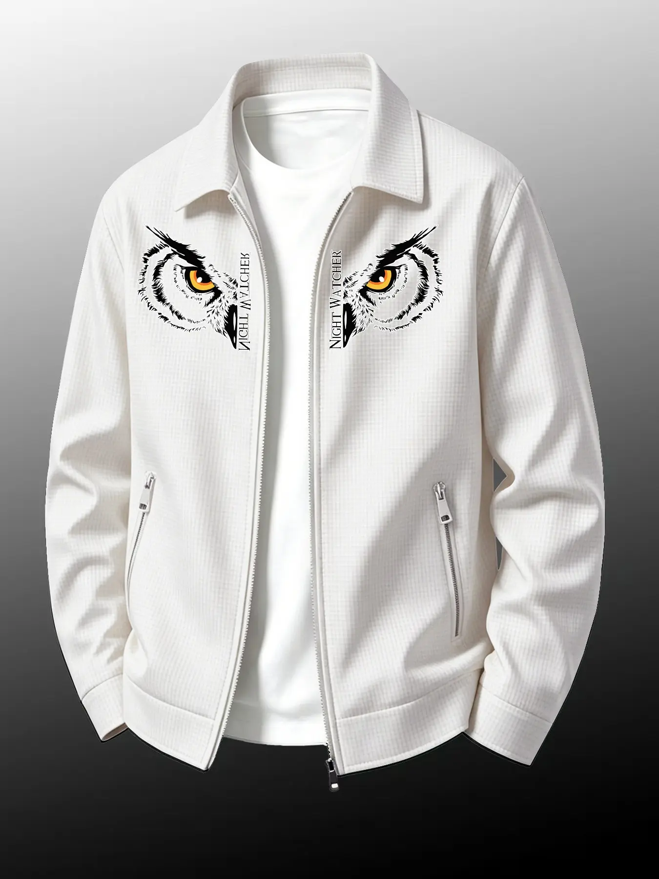 Men's Owl Print Geometric Casual Jacket, Breathable Lightweight Fall Outerwear, Loose-Fitting Unlined