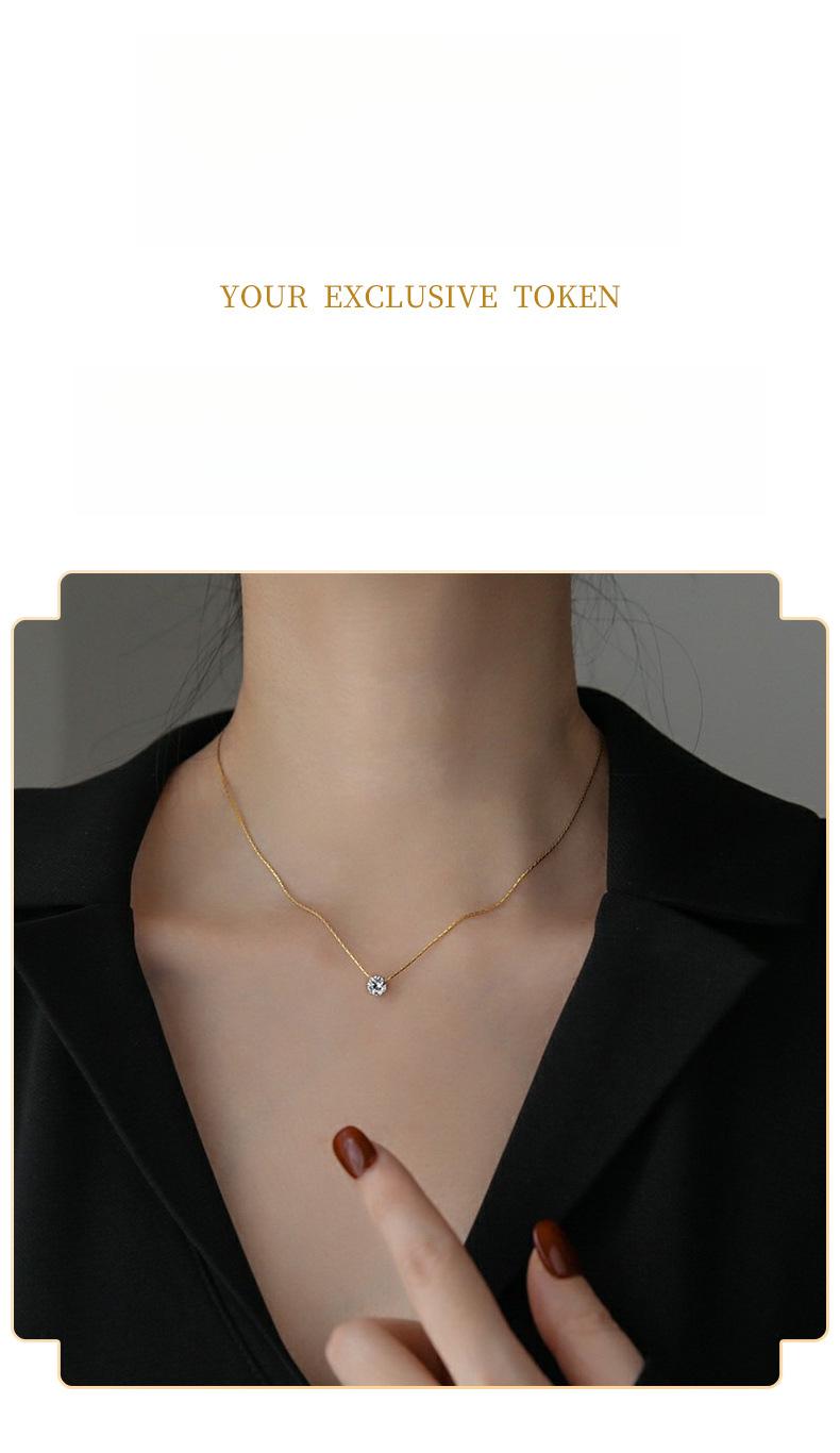 Gold Six-Prong Diamond Pendant Necklace for Women – Dainty Designer Clavicle Chain, Unique Minimalist Luxury