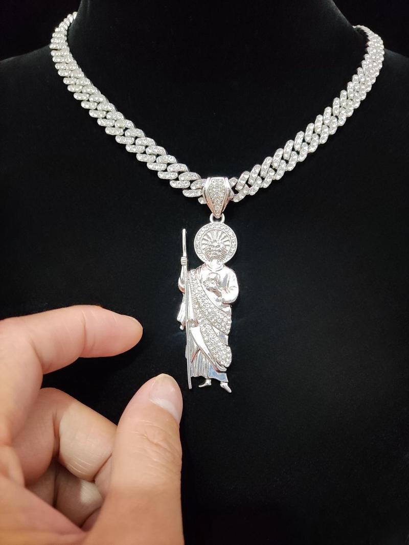 Unisex Street Style Glittering Pendant Necklace, True Beauty Necklace, Punk Cuban Chain Charm Necklace for Summer for Party, Daily Decor, Trendy Exquisite Luxury Jewelry As Birthday Gift, Bling Stylish Accessory