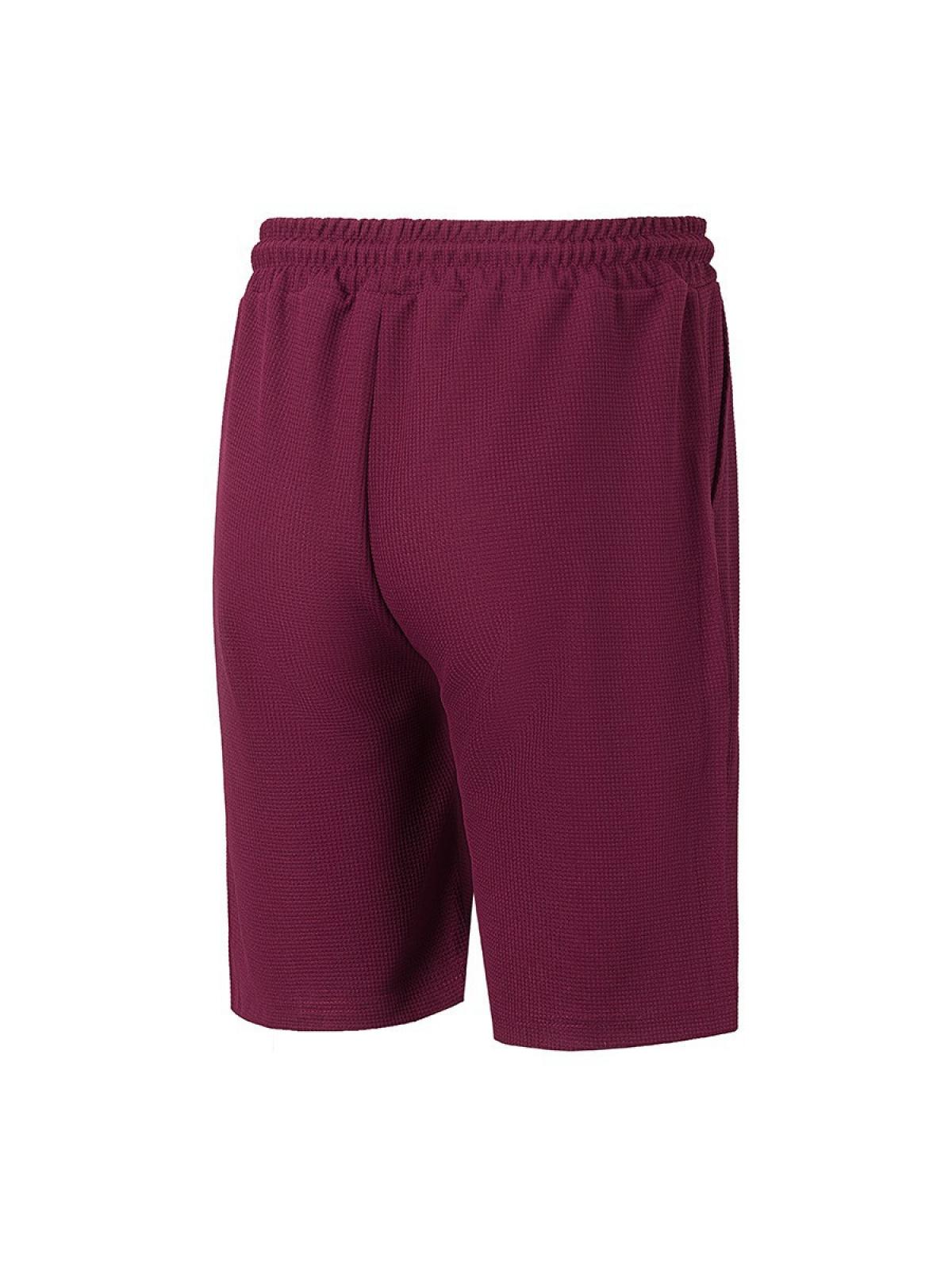 Men's Waffle Knit Shorts Elastic Waist Drawstring Knee Length Shorts With Pockets Waffle Knit Solid Color Breathable Lightweight Soft Comfortable Durable Stretch For Summer Outdoor Sports Casual Daily Wear