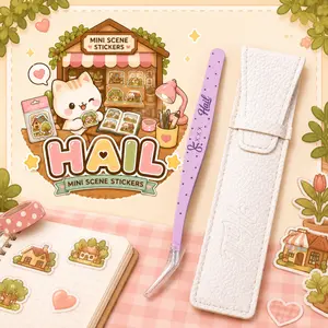 HAIL Precision Curved-Tip Tweezers for DIY Crafts & Embellishment, Cute Purple Planner Tool with Free Storage Pouch, Scrapbooking & Nail Art Accessory