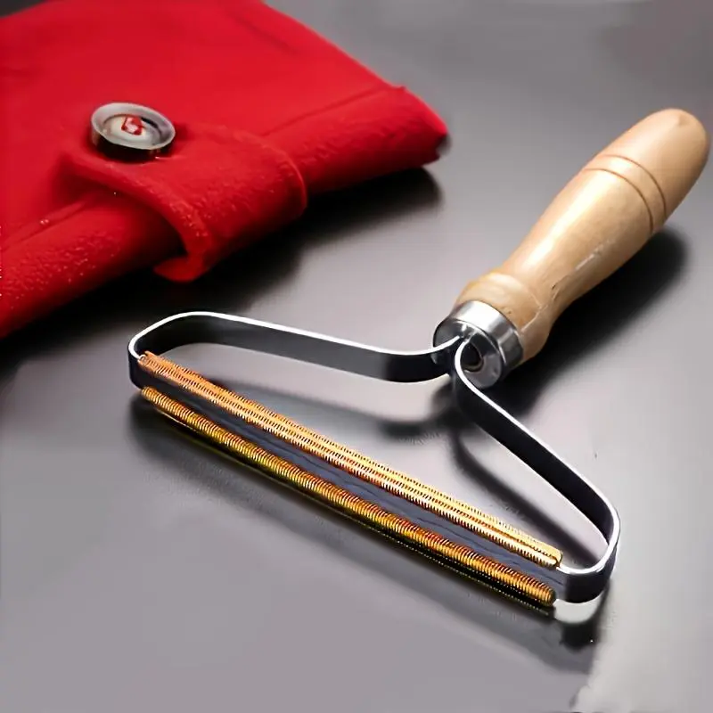 Portable Manual Fabric Shaver Double-Sided Lint Remover - Compact One-Piece Sweater and Coat Pilling Tool for Sofa, Bedroom & Pet Hair, Durable Wooden Handle, Space-Saving Home Cleaning