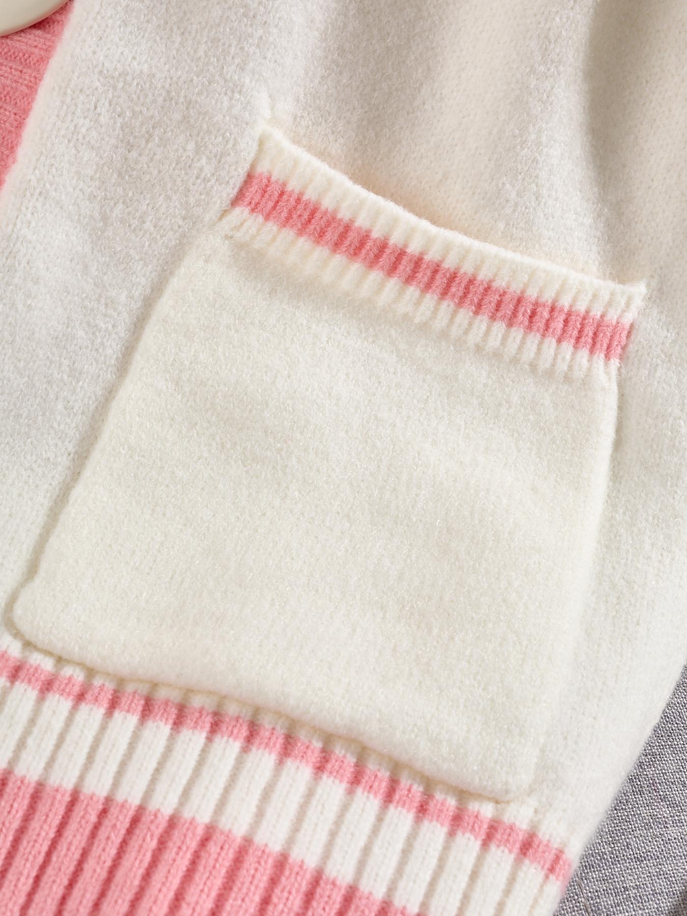 Women's Casual Knit Cardigan, Long Sleeve Hooded Sweater, Patchwork Heart Button Design, Fall Winter Fashion