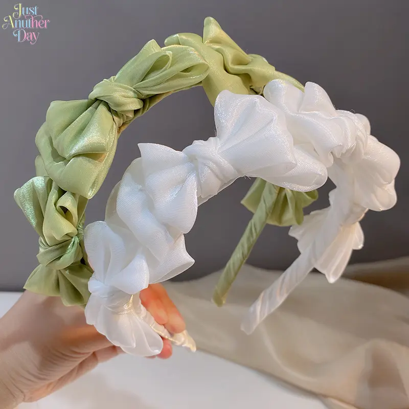 Elegant Sheer Organza Bow Hairband For Women Soft Fabric Pleated Bowknot Headband Sweet Princess Style Autumn Hair Hoop Non Slip Daily Matching Hair Accessories Korean Ins Gentle Aesthetic Headwear For Dating Travel Photograph Wedding