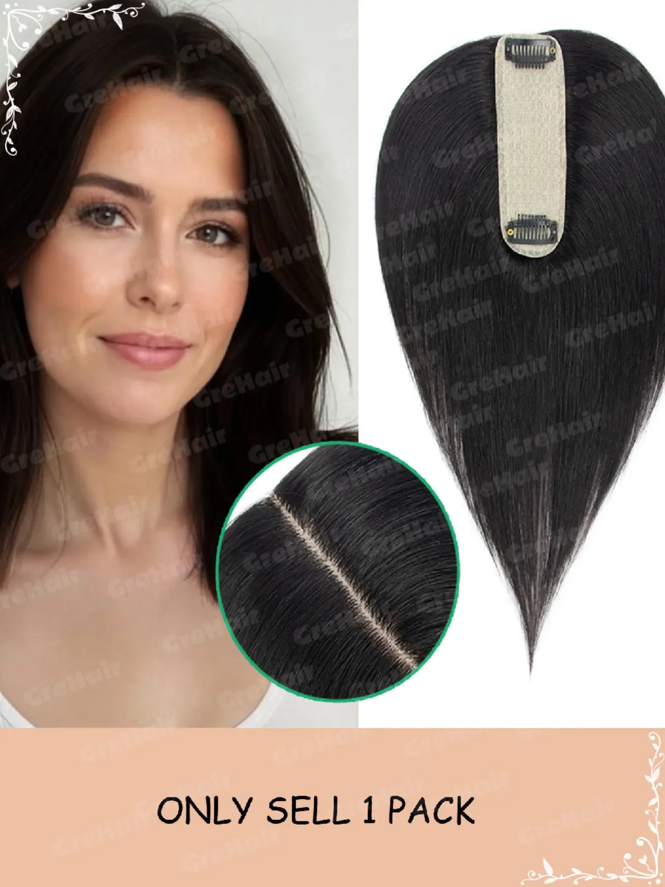 4*13cm 2 Clips Real Human Hair Toppers, Human Hair Toupee, 10 Inch 25cm No Bangs Top Hair Pieces, Multiple Colors Available, Lightweight Invisible for Covering Hair Part