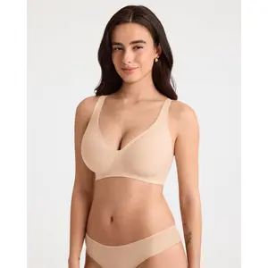 SOLBRACE Women’s Plunge V Neck Seamless Jelly Bra – Wireless Full Coverage Everyday Bra with Built-in Jelly Strips for Lift, Anti-Slip Wide Straps & U-Back, Smoothing Side, Semi-Fixed Pads + Bra Extender