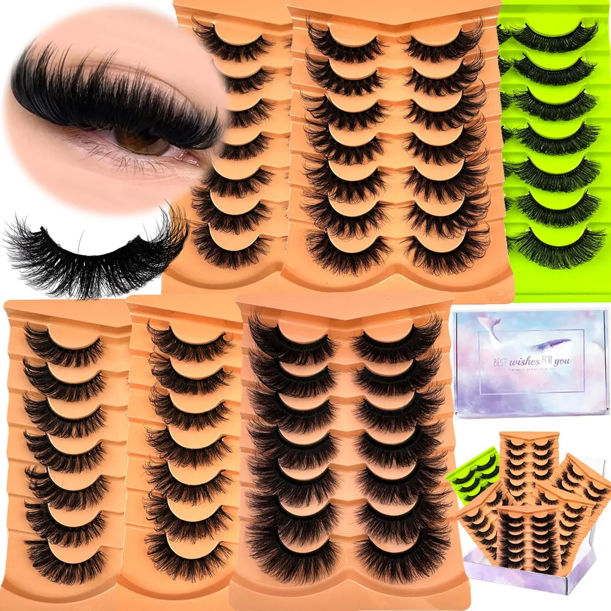 42 pairs of natural crossed false eyelashes, multi-layer curled large capacity eyelash case, 8D luxurious fluffy dramatic messy false eyelashes, mixed length eyelash extension, easy to create various fashionable eye makeup