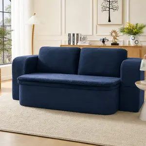 ARCH Convertible Sleeper Sofa Bed Couch Futon Set Dark Blue Fabric Folding Floor Foam Sofa Bed with Cushion Blanket for Living Room Bedroom Apartment Guest Room No Assembly Required, Dark Blue Color Options, Fabric Material, Product Dimensions: