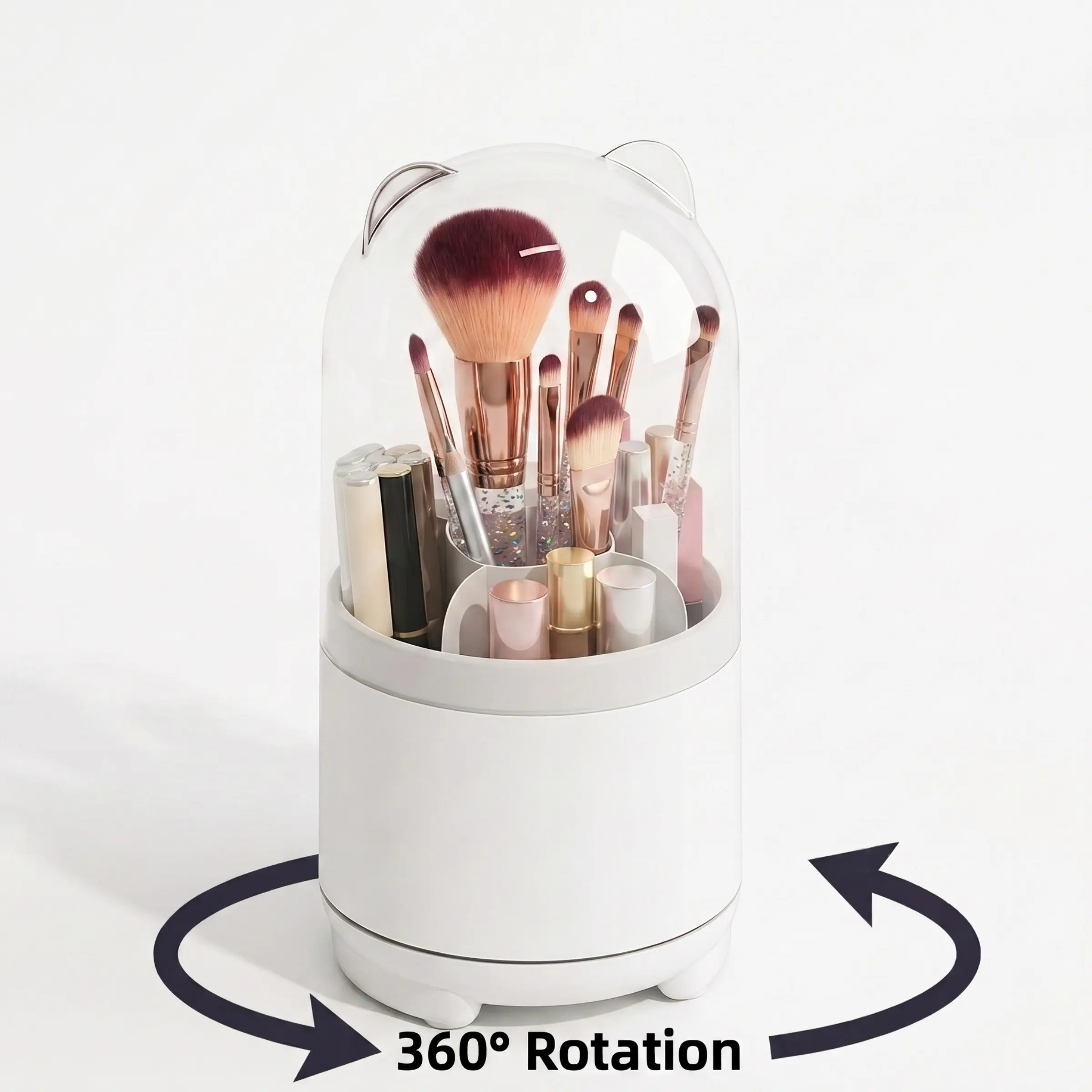 360 degree rotating makeup brush holder, dust-proof makeup storage box, cute style, home dressing table decoration, desktop brush holder and beauty tool storage box, creative makeup storage box, dressing table accessories