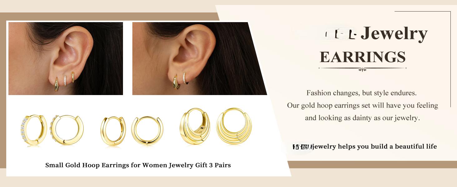 Small Sterling Silver Huggie Hoop Earrings Set for Women, Hypoallergenic 14K Gold Plated Hoops Stacks for Multiple Piercings, Dainty Cute Mini Lightweight