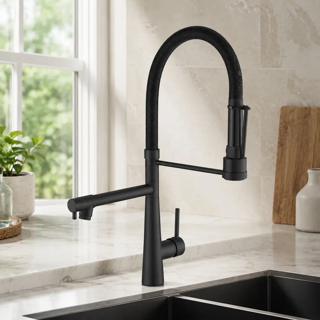 ARCH Black Pull Down Sprayer Kitchen Faucet Dual Outlet 360° Swivel High Brass Kitchen Sink Tap with Two Water Modes, Contemporary Single Handle Pull-Out Spray Head, Ceramic Cartridge, Stainless Steel, for Kitchen Sink, Black Color Options